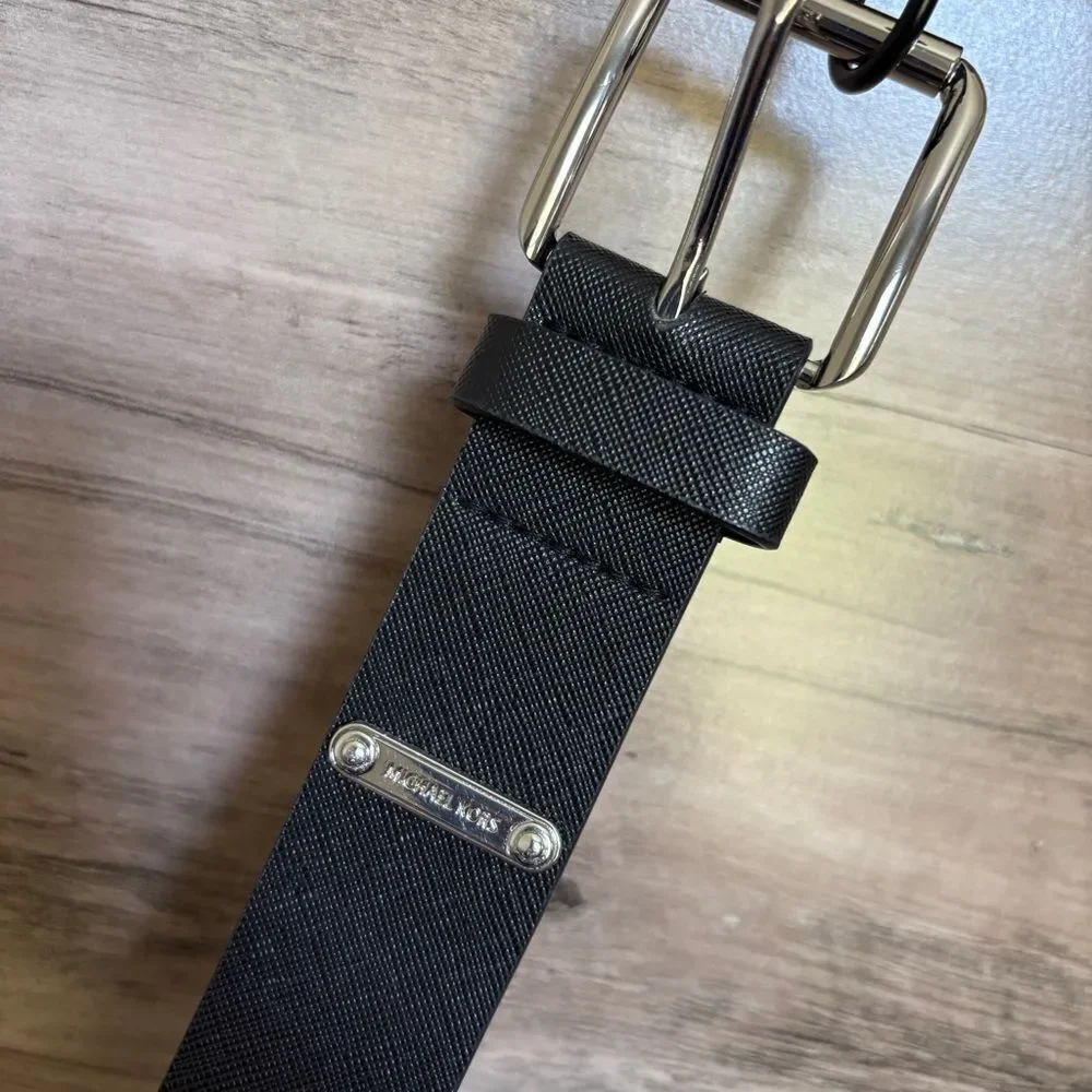 Michael Kors Black Synthetic Textured Belt Silver Buckle Men's M great preworn